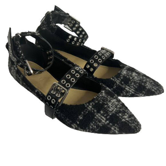 Marc Fisher Women's Alen Two-Strap Classic Flats Black Plaid Size 9 - Picture 1 of 8